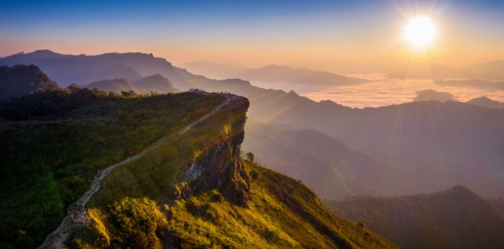 Nepal travel deals aerial view phu chi fa morning fog sunrise chiang rai thailand