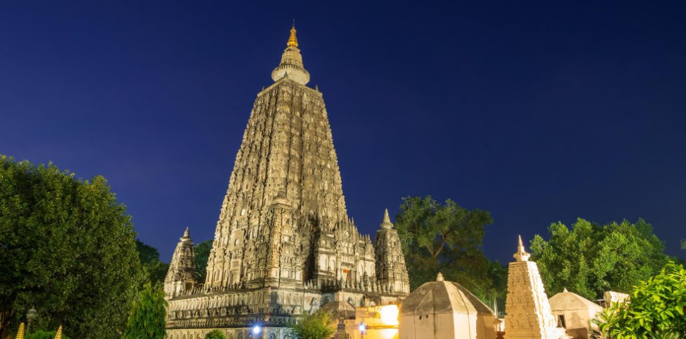 Nepal travel deals mahabodhi temple night bodh gaya india site where gautam buddha attained enlightenment